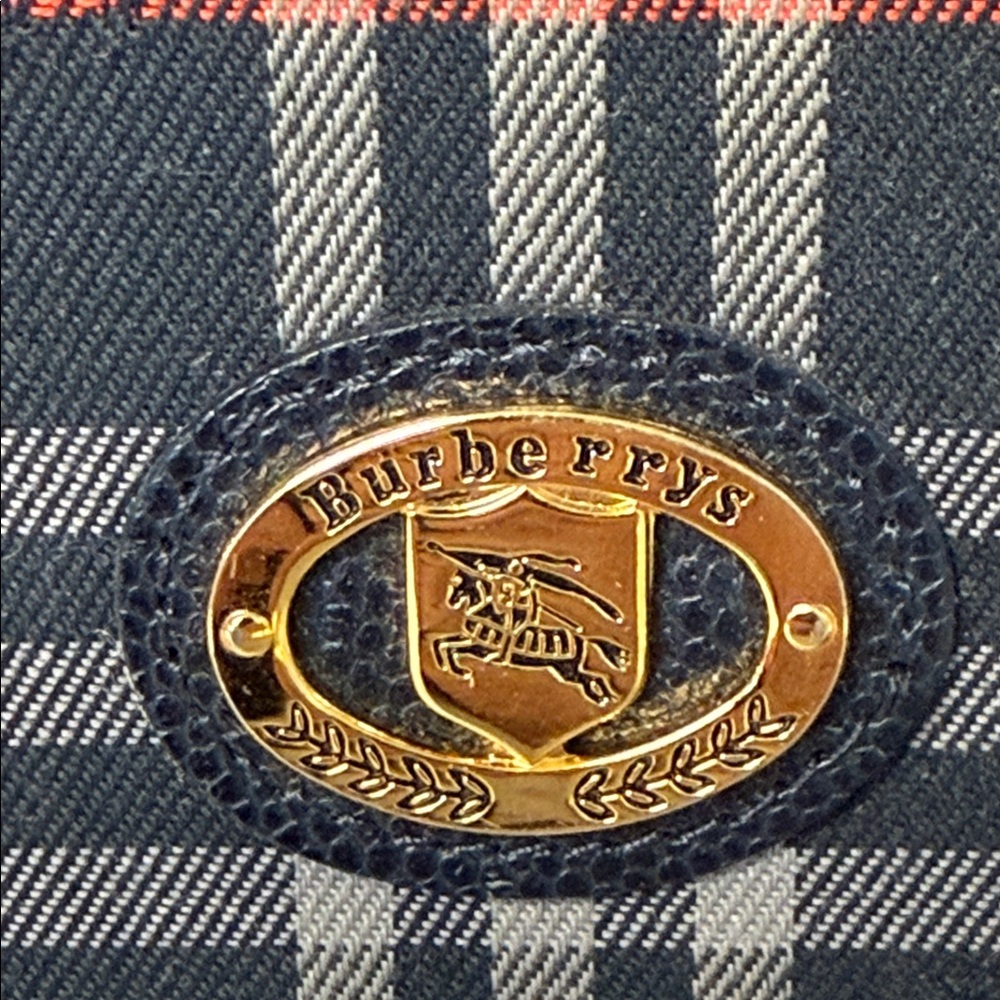 Vintage Burberry Nova Check Crest Long Wallet 90s Canvas Plaid Navy - Picture 2 of 9